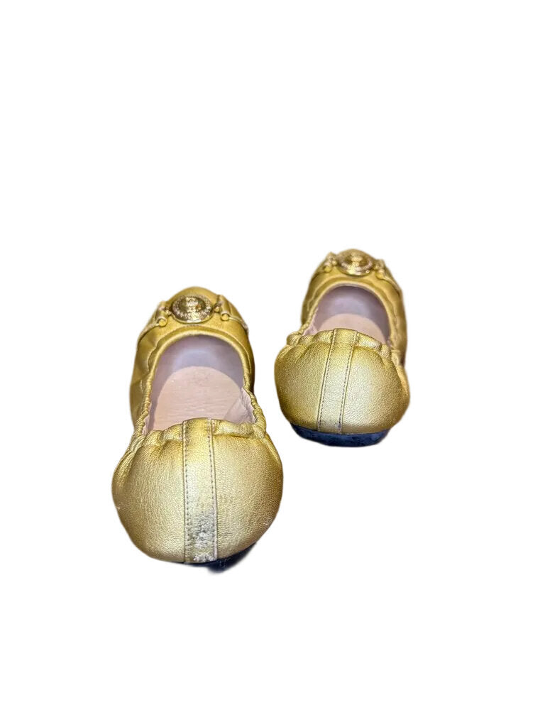 Versace Gold Flat Shoes with Decorative Accent