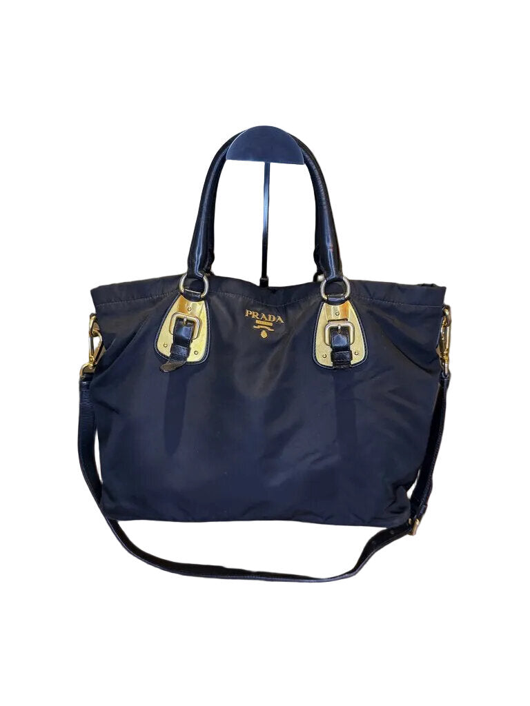 Prada Black Handbag with Gold Accents