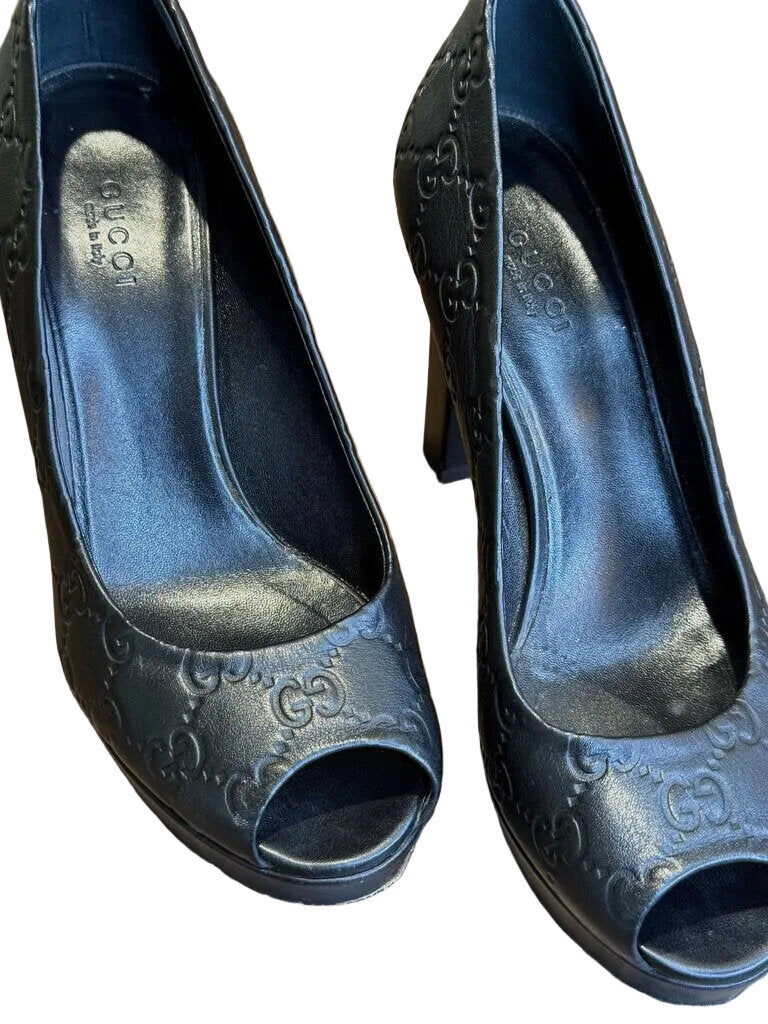 Gucci Black Open-Toe High Heels