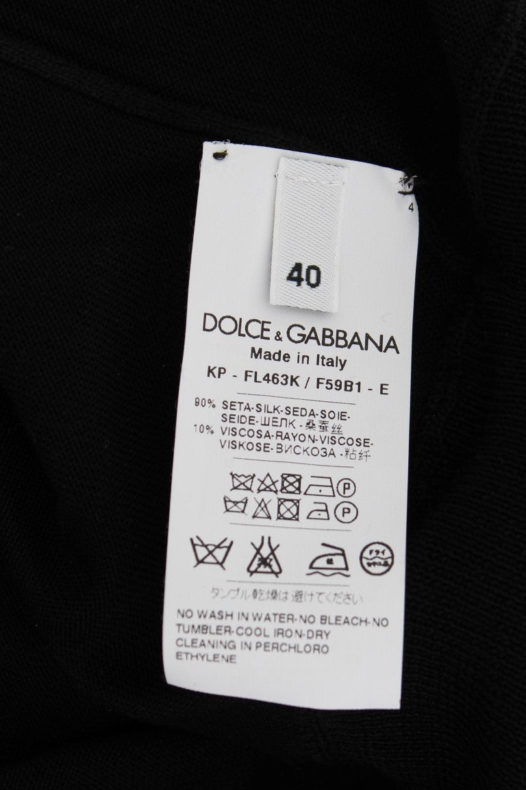 Dolce & Gabbana Black Silk Floral Embroidered Polo Top - PreLoved & Luxe