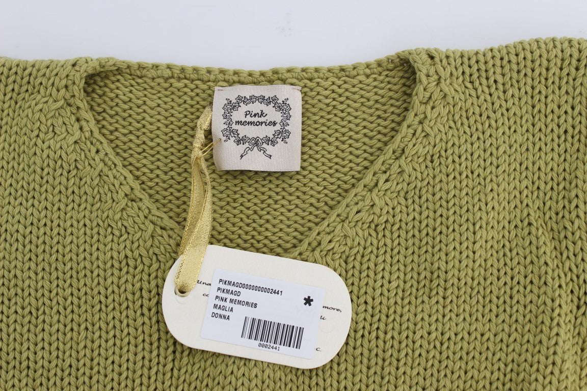 PINK MEMORIES Green Cotton Blend Knitted Sleeveless Sweater