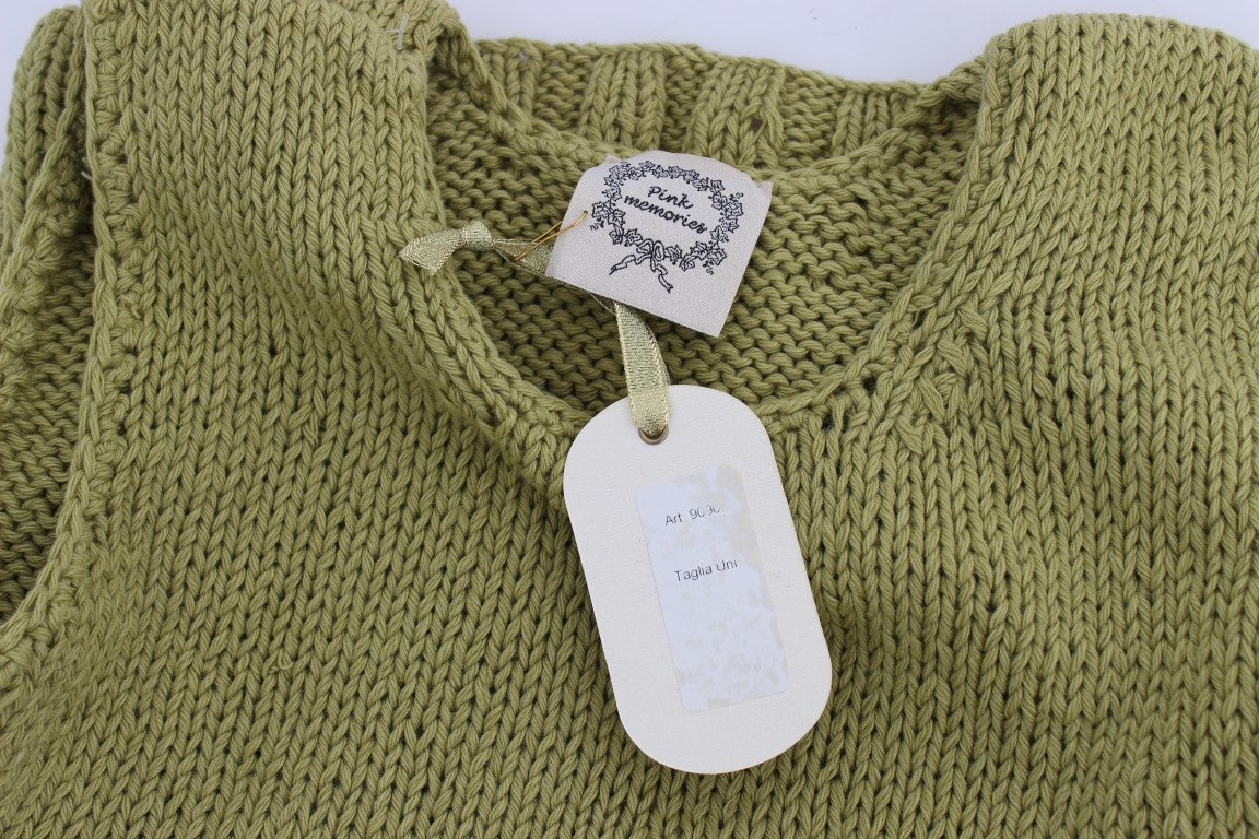 PINK MEMORIES Green Cotton Blend Knitted Sleeveless Sweater