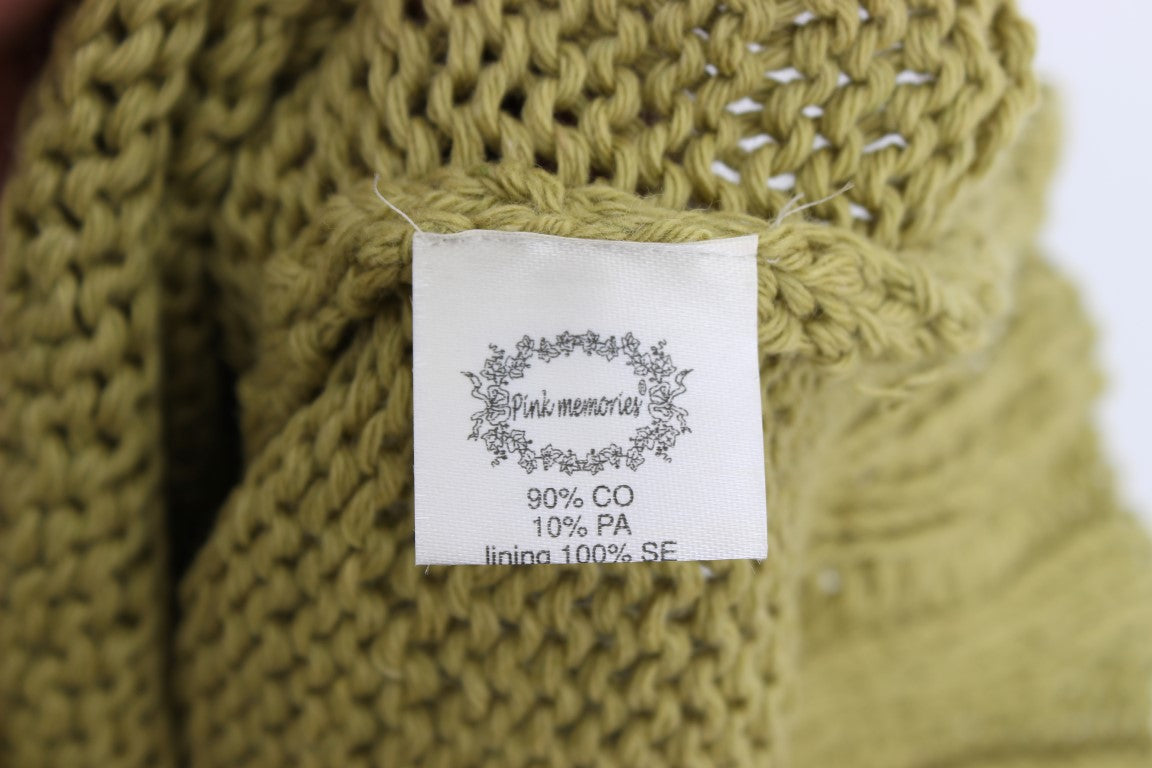PINK MEMORIES Green Cotton Blend Knitted Sleeveless Sweater