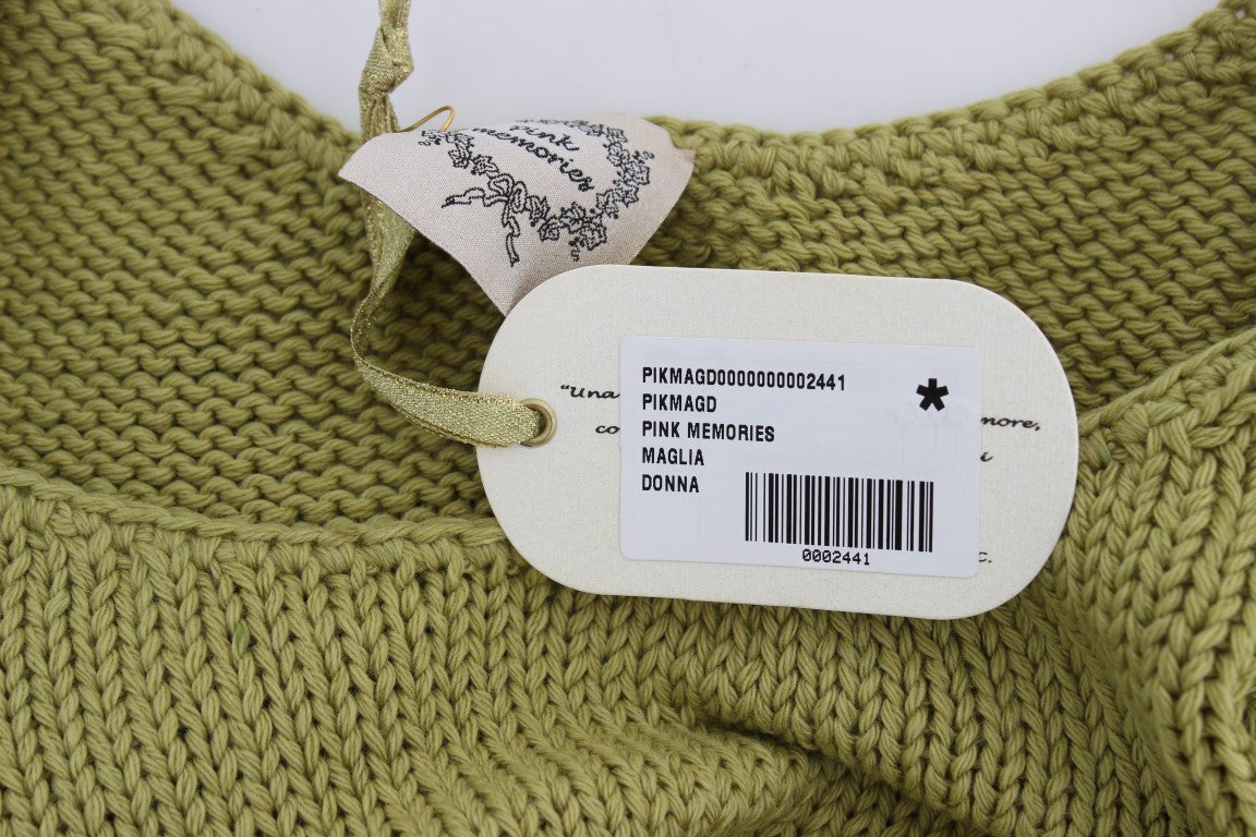 PINK MEMORIES Green Cotton Blend Knitted Sleeveless Sweater