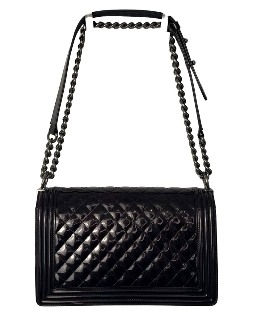 Pre-Owned Chanel Quilted Patent Leather Medium Boy Bag