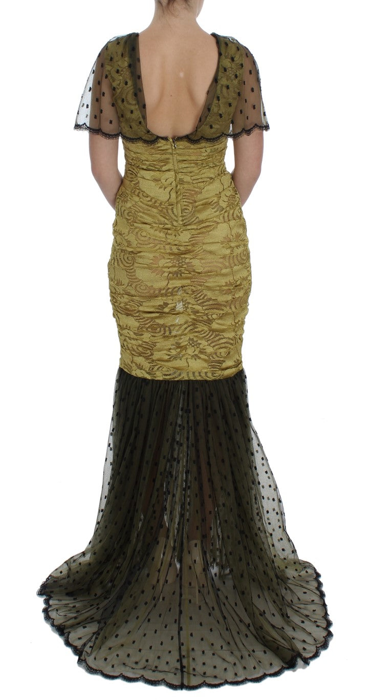 Dolce & Gabbana Yellow Black Floral Lace Ricamo Gown Dress - PreLoved & Luxe