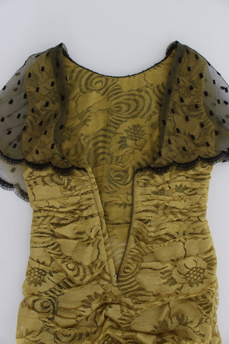 Dolce & Gabbana Yellow Black Floral Lace Ricamo Gown Dress - PreLoved & Luxe