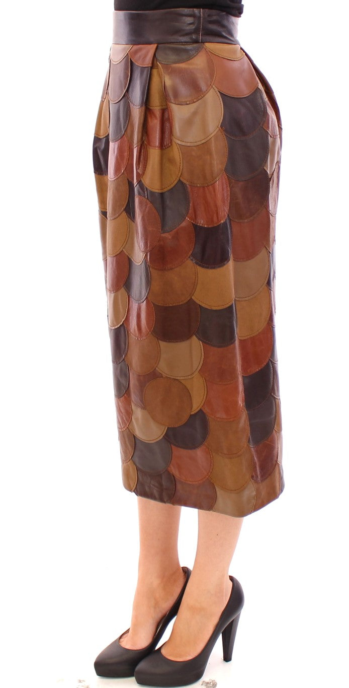 Dolce & Gabbana Brown Patchwork Leather Straight Skirt - PreLoved & Luxe