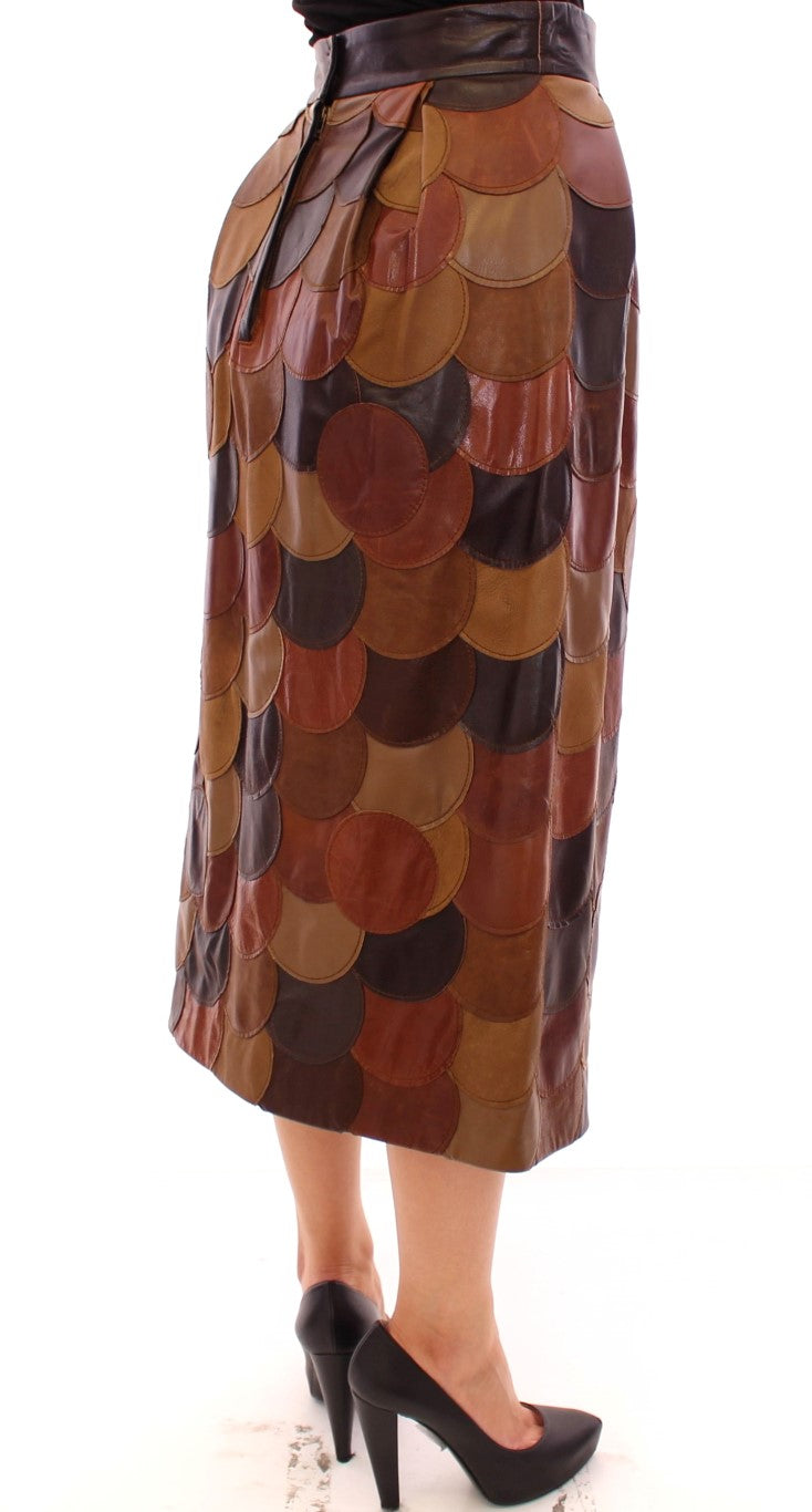 Dolce & Gabbana Brown Patchwork Leather Straight Skirt - PreLoved & Luxe