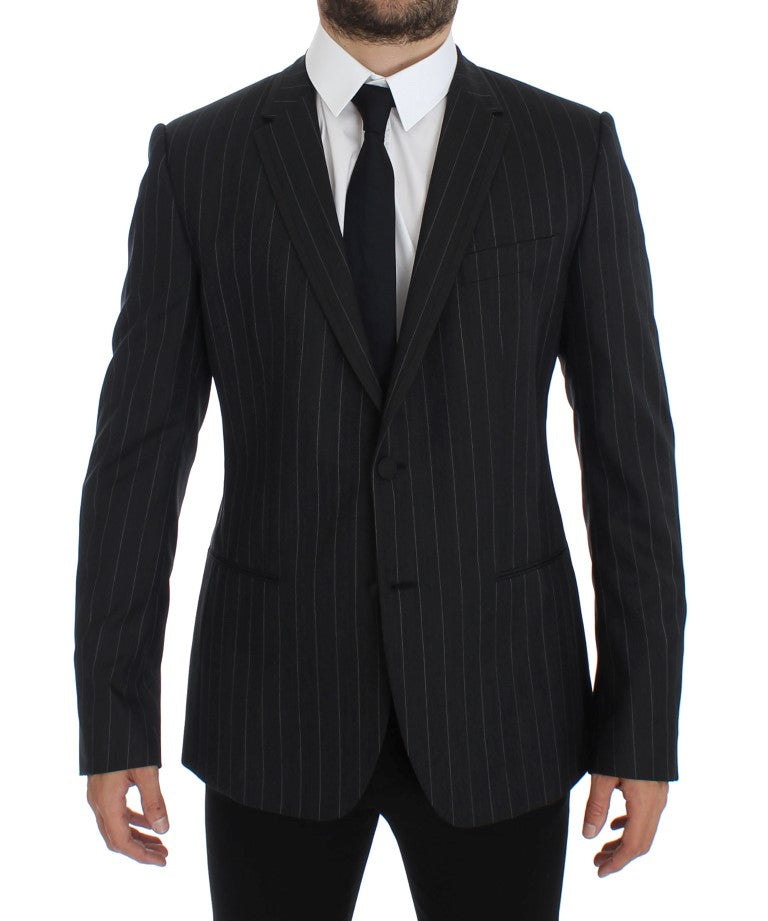 Dolce & Gabbana Gray Striped Slim Fit Wool Blazer - PreLoved & Luxe