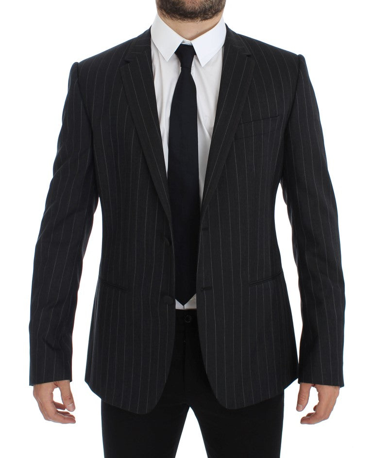 Dolce & Gabbana Gray Striped Slim Fit Wool Blazer - PreLoved & Luxe