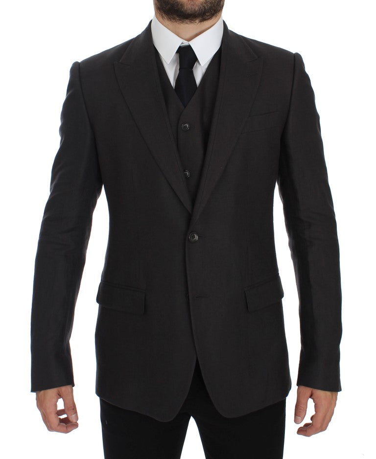 Dolce & Gabbana Gray Slim Fit Linen Blazer Jacket - PreLoved & Luxe