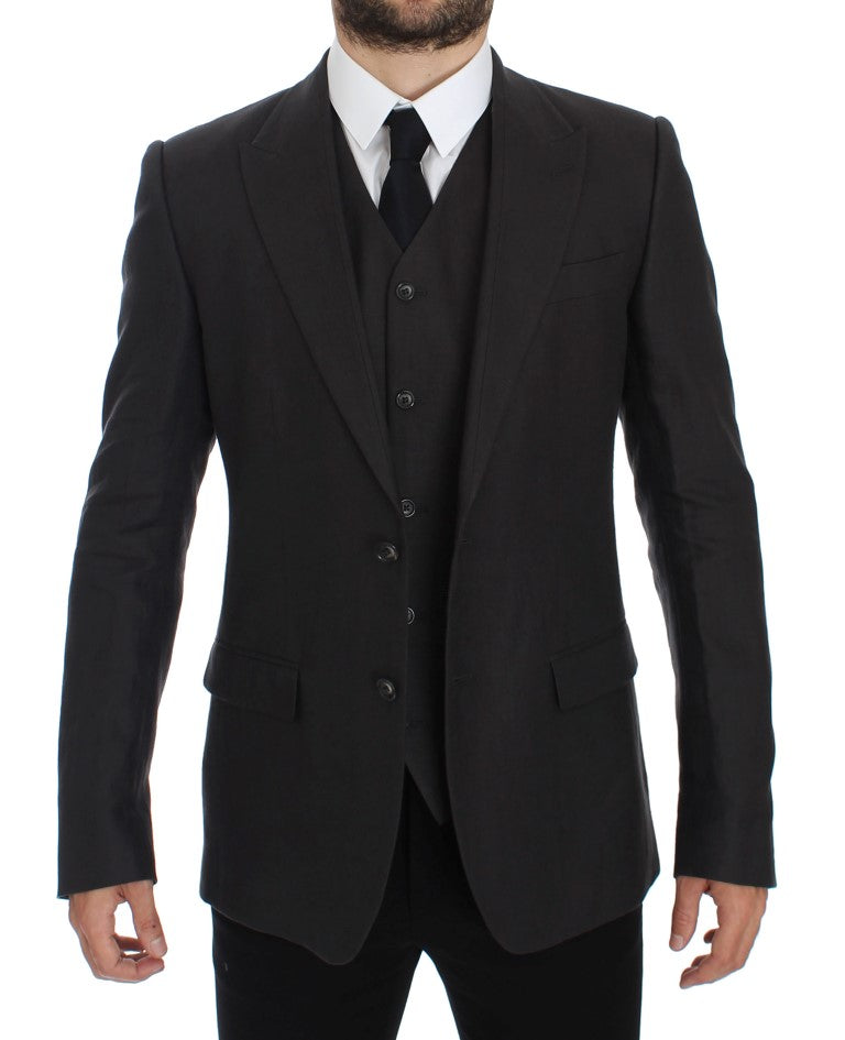 Dolce & Gabbana Gray Slim Fit Linen Blazer Jacket - PreLoved & Luxe