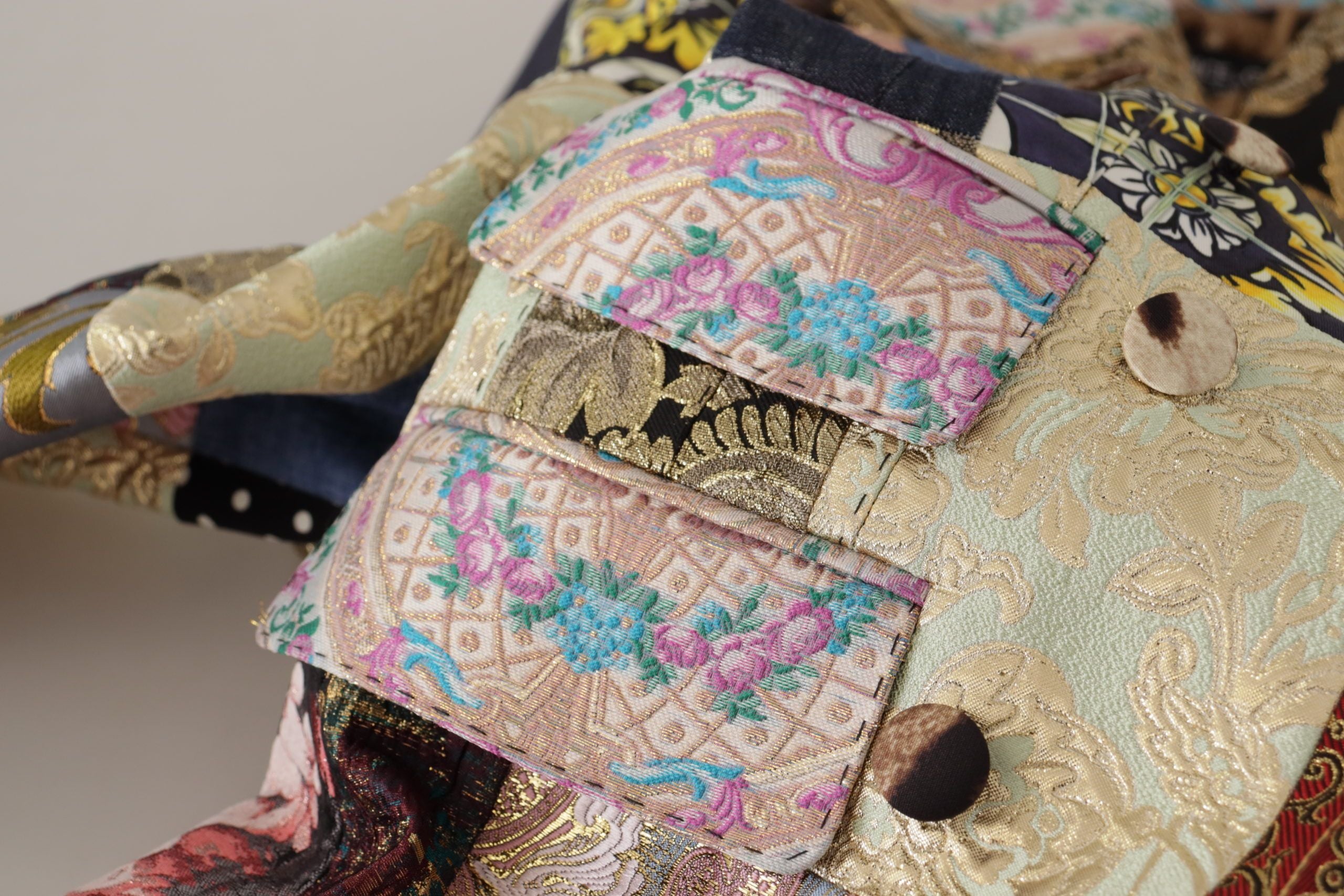 Dolce & Gabbana Multicolor Double-Breasted Patchwork Jacquard Blazer Jacket