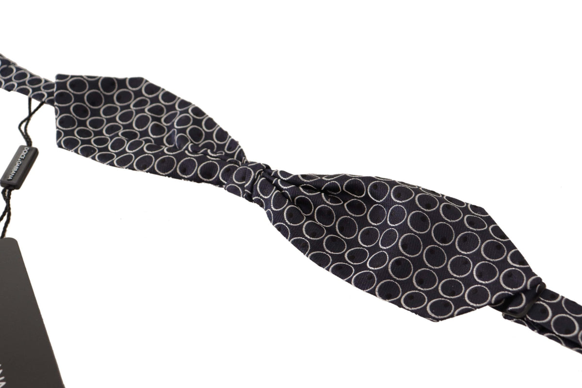 Dolce & Gabbana Dark Gray White Round 100% Silk Neck Papillon Tie