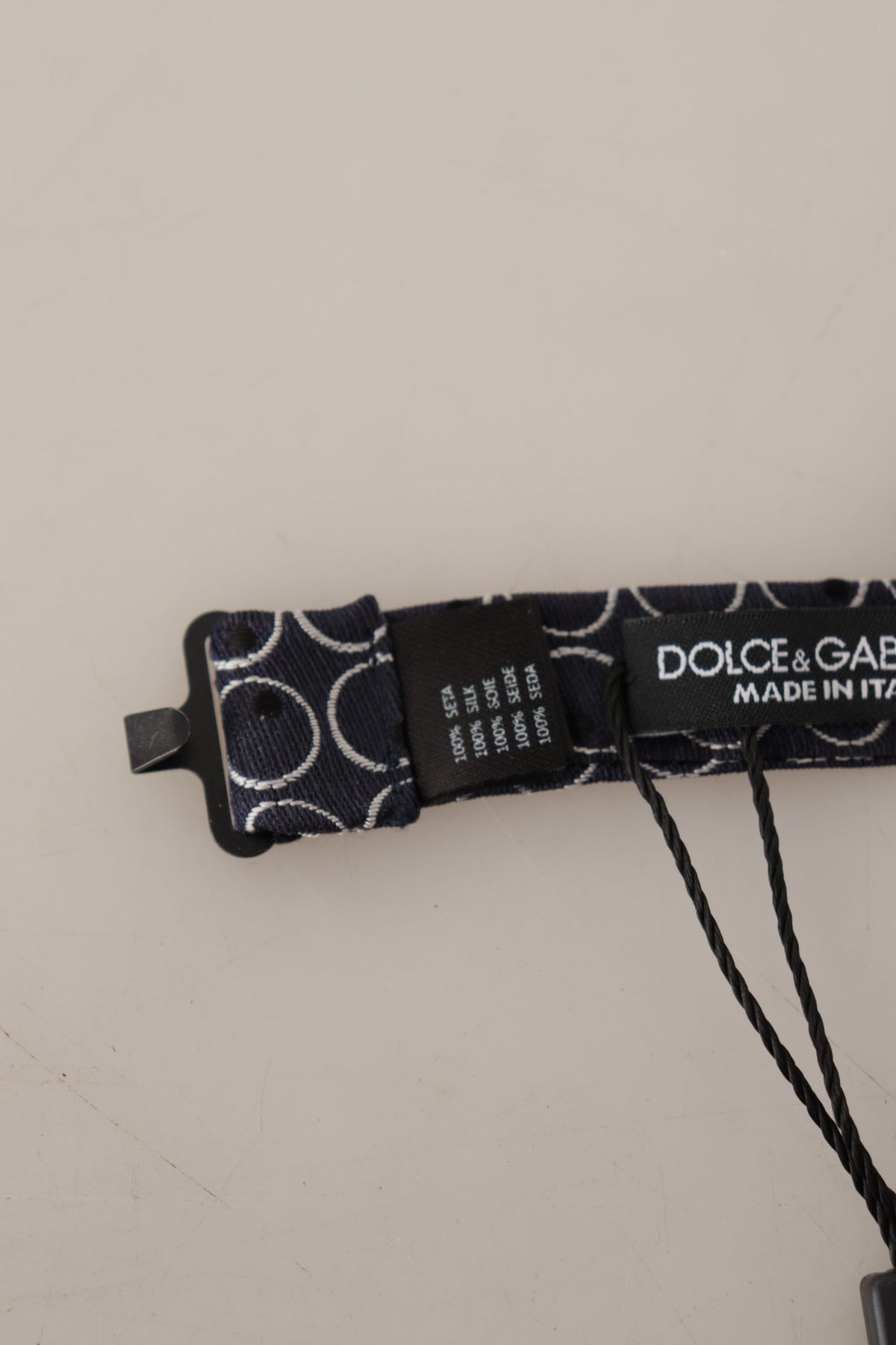 Dolce & Gabbana Dark Gray White Round 100% Silk Neck Papillon Tie