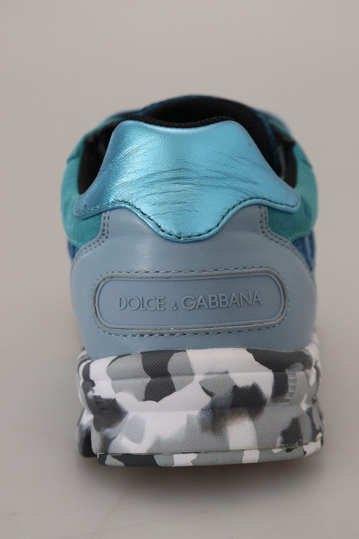New Dolce & Gabbana Blue Gray Leather Sport Low Top Sneakers