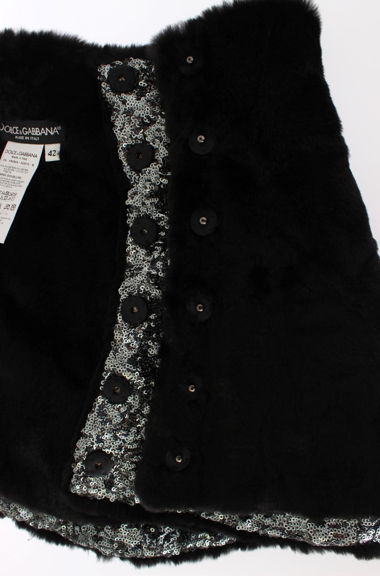 Dolce & Gabbana Silver Sequined Floral Weasel Fur Shoulder Scarf Wrap - PreLoved & Luxe