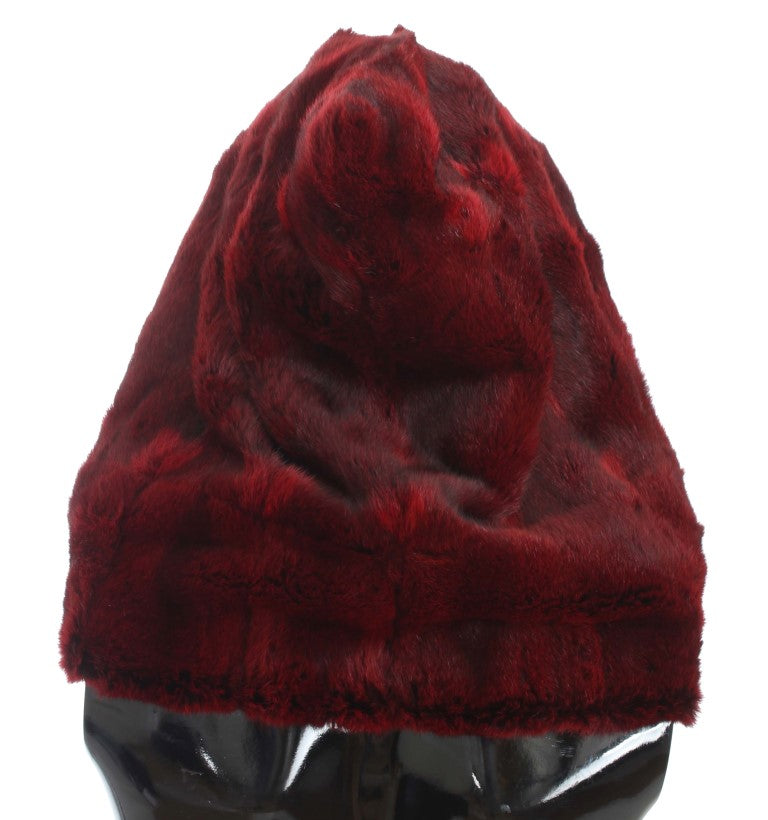 Dolce & Gabbana Bordeaux Hamster Fur Crochet Hood Scarf Hat - PreLoved & Luxe