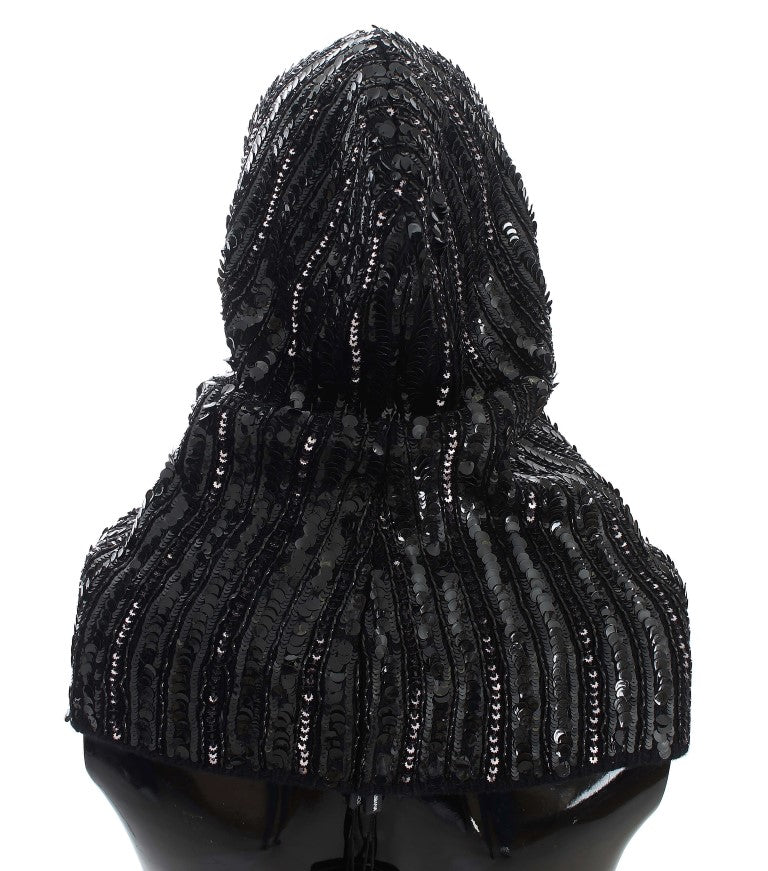 Dolce & Gabbana Black Knitted Sequin Hood Scarf Hat - PreLoved & Luxe