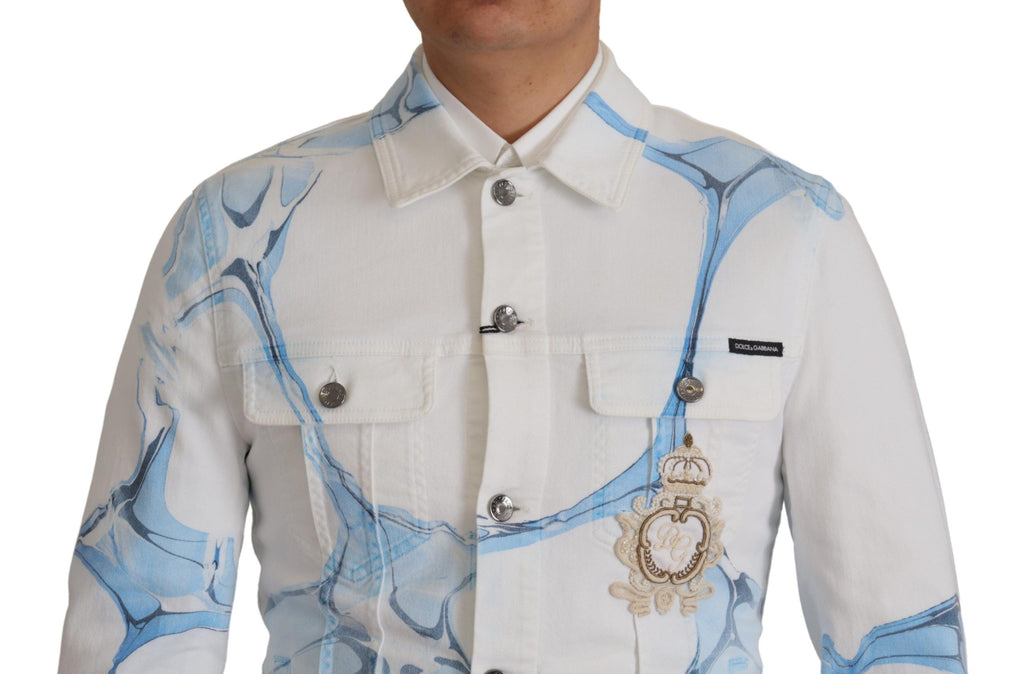 Dolce & Gabbana White Cotton Logo Embroidery Denim Jacket