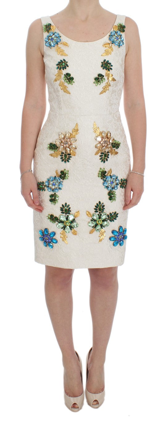 Dolce & Gabbana White Brocade Crystal Sheath Dress - PreLoved & Luxe