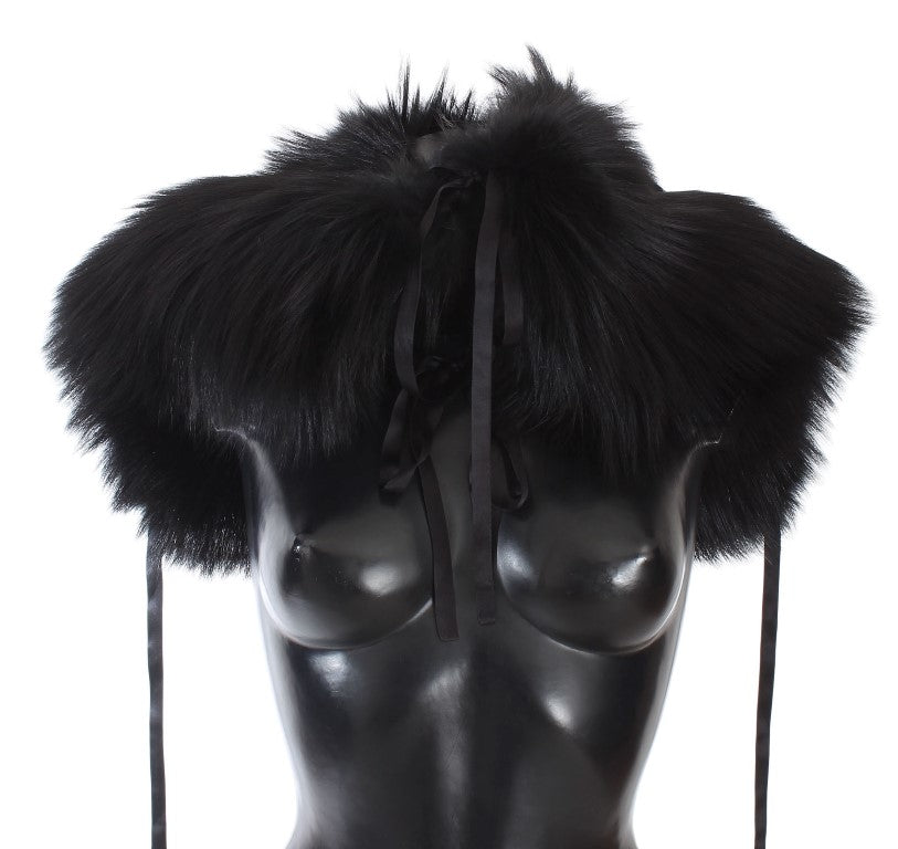 Dolce & Gabbana Black Fox Fur Shoulder Wrap Cover Collar Scarf - PreLoved & Luxe