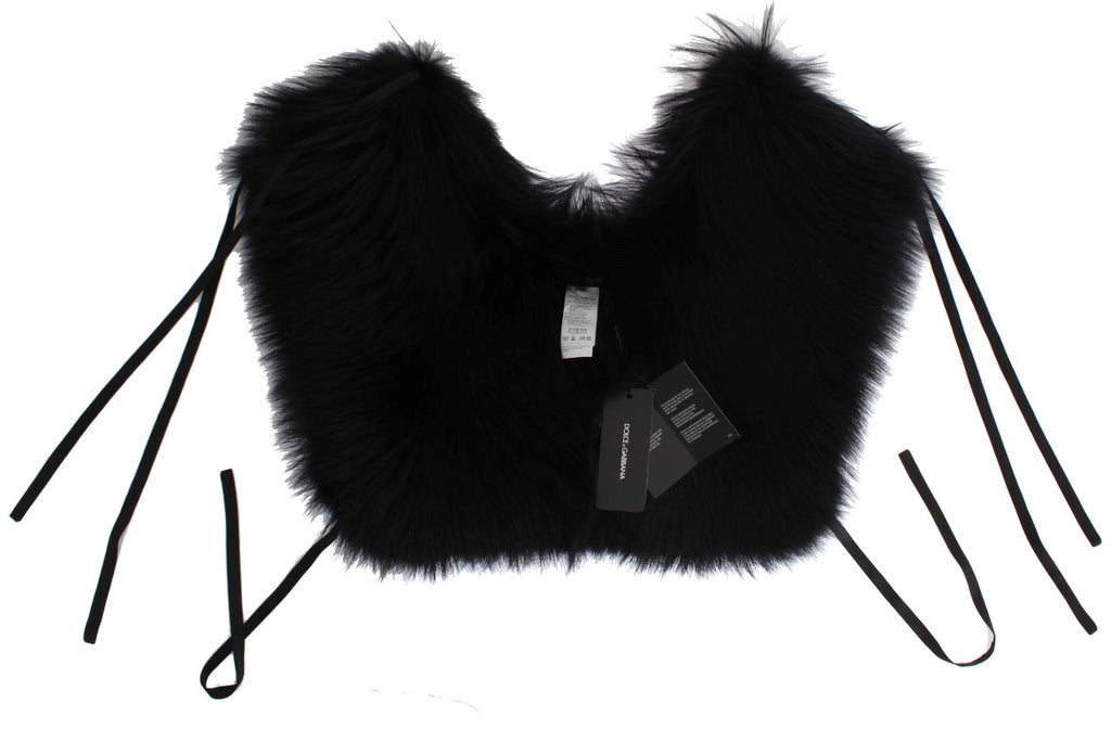 Dolce & Gabbana Black Fox Fur Shoulder Wrap Cover Collar Scarf - PreLoved & Luxe