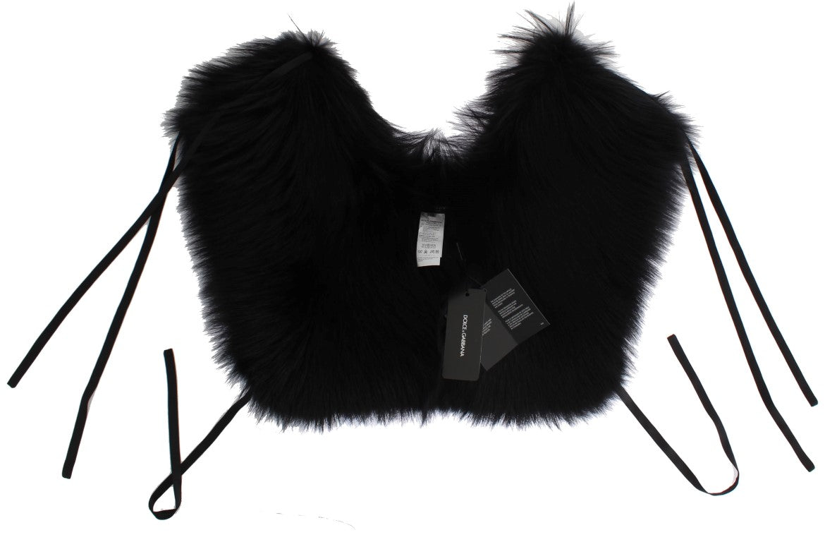 Dolce & Gabbana Black Fox Fur Shoulder Wrap Cover Collar Scarf - PreLoved & Luxe
