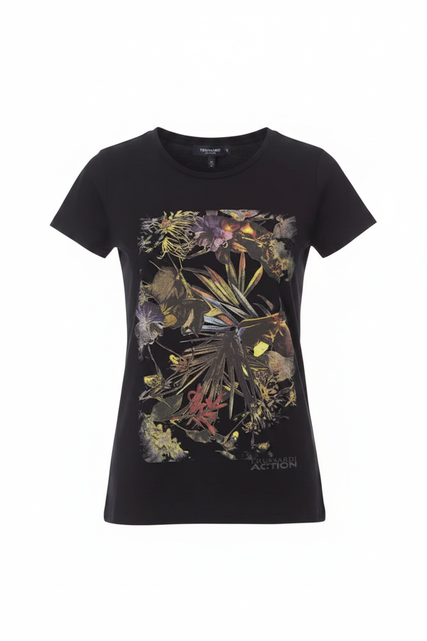 Trussardi Action Black Cotton Graphic T-Shirt