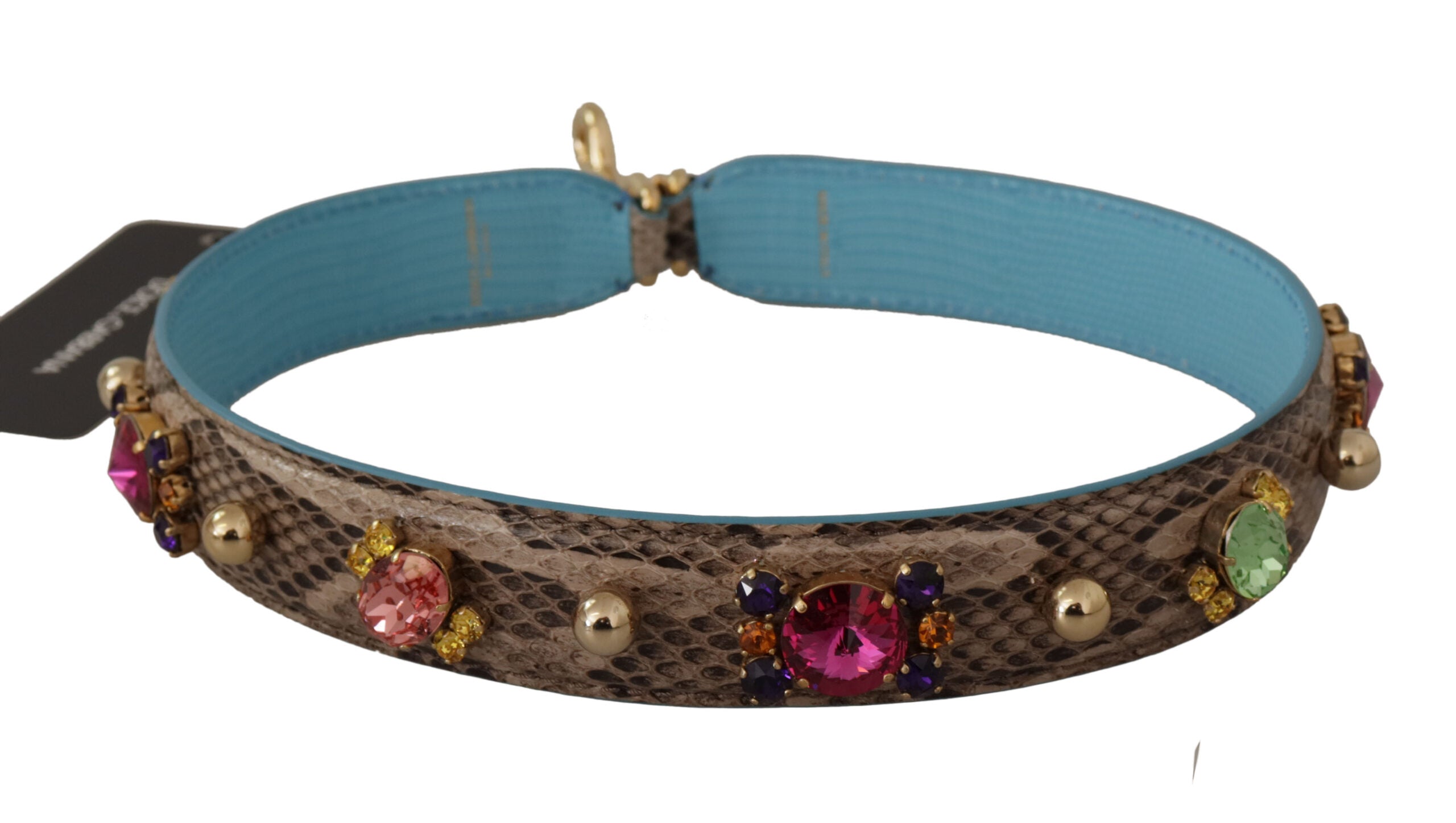 Dolce & Gabbana Brown Exotic Leather Crystals Shoulder Strap