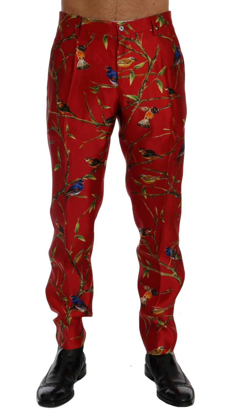 Dolce & Gabbana Red Silk Bird Print Dress Pants - PreLoved & Luxe