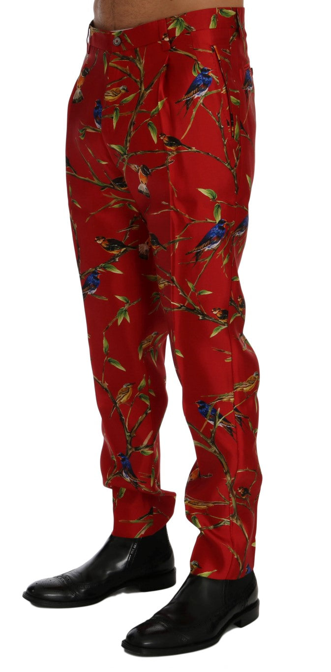 Dolce & Gabbana Red Silk Bird Print Dress Pants - PreLoved & Luxe