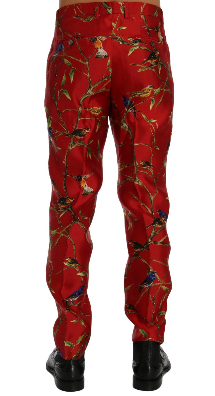 Dolce & Gabbana Red Silk Bird Print Dress Pants - PreLoved & Luxe