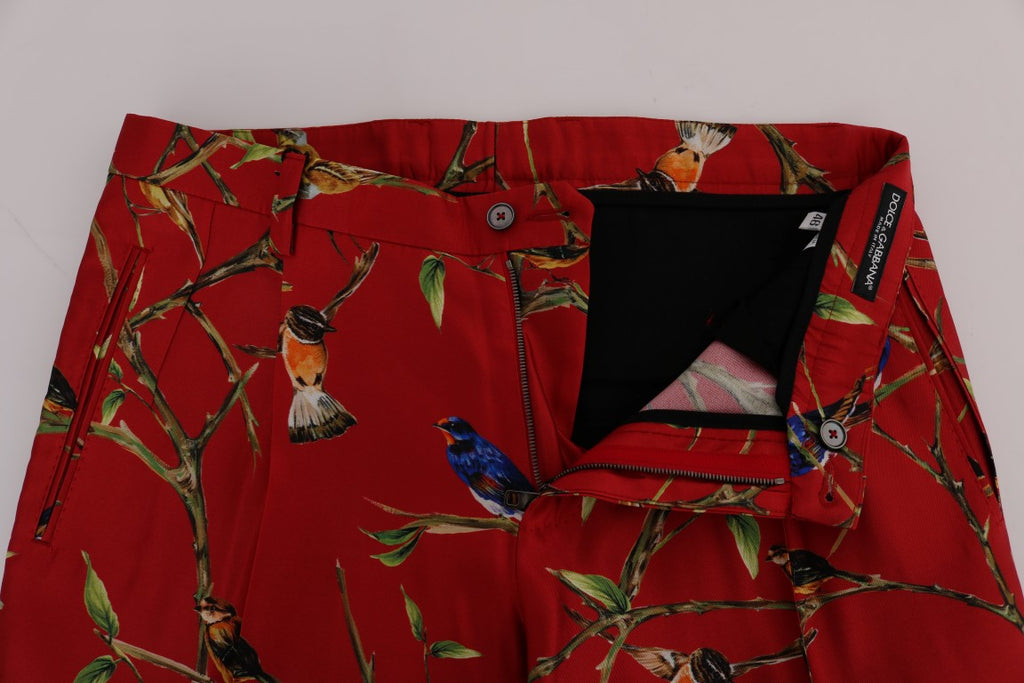 Dolce & Gabbana Red Silk Bird Print Dress Pants - PreLoved & Luxe