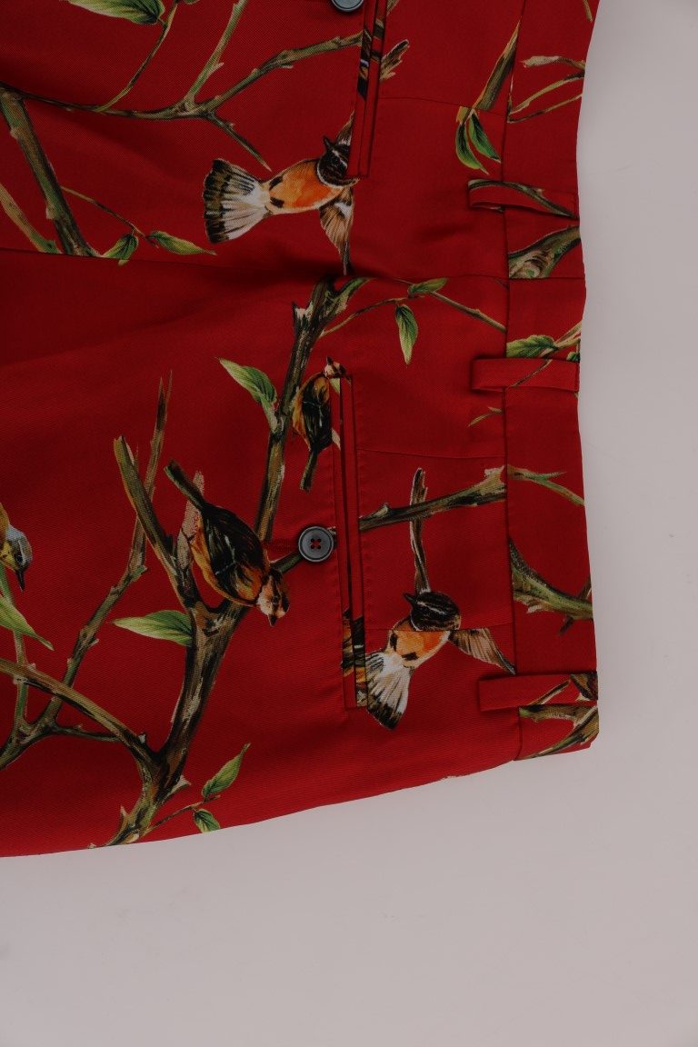 Dolce & Gabbana Red Silk Bird Print Dress Pants - PreLoved & Luxe