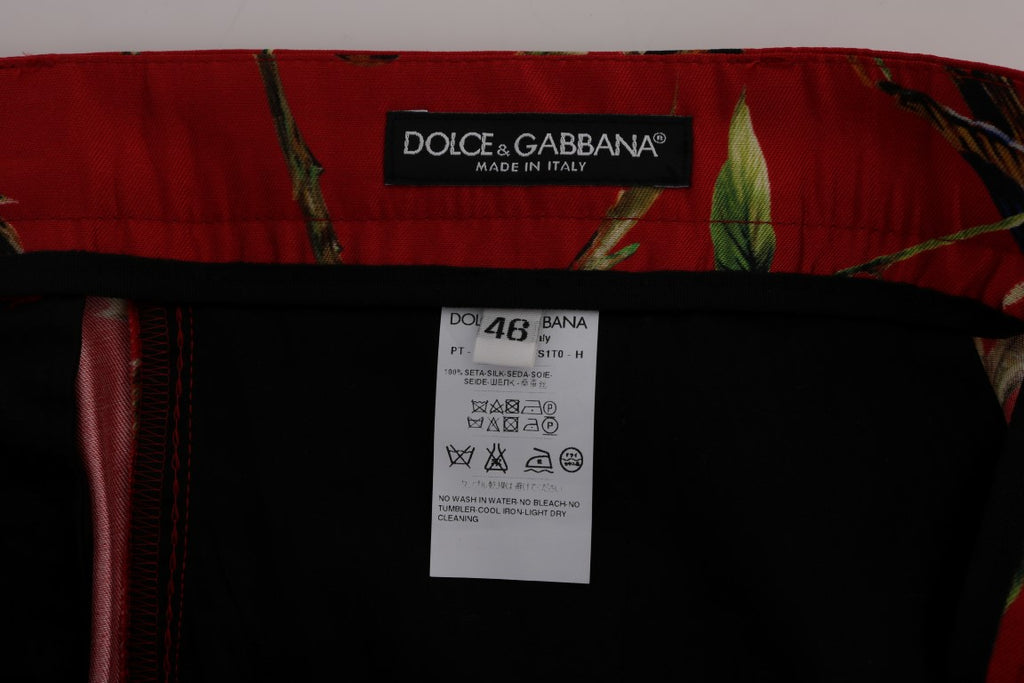 Dolce & Gabbana Red Silk Bird Print Dress Pants - PreLoved & Luxe