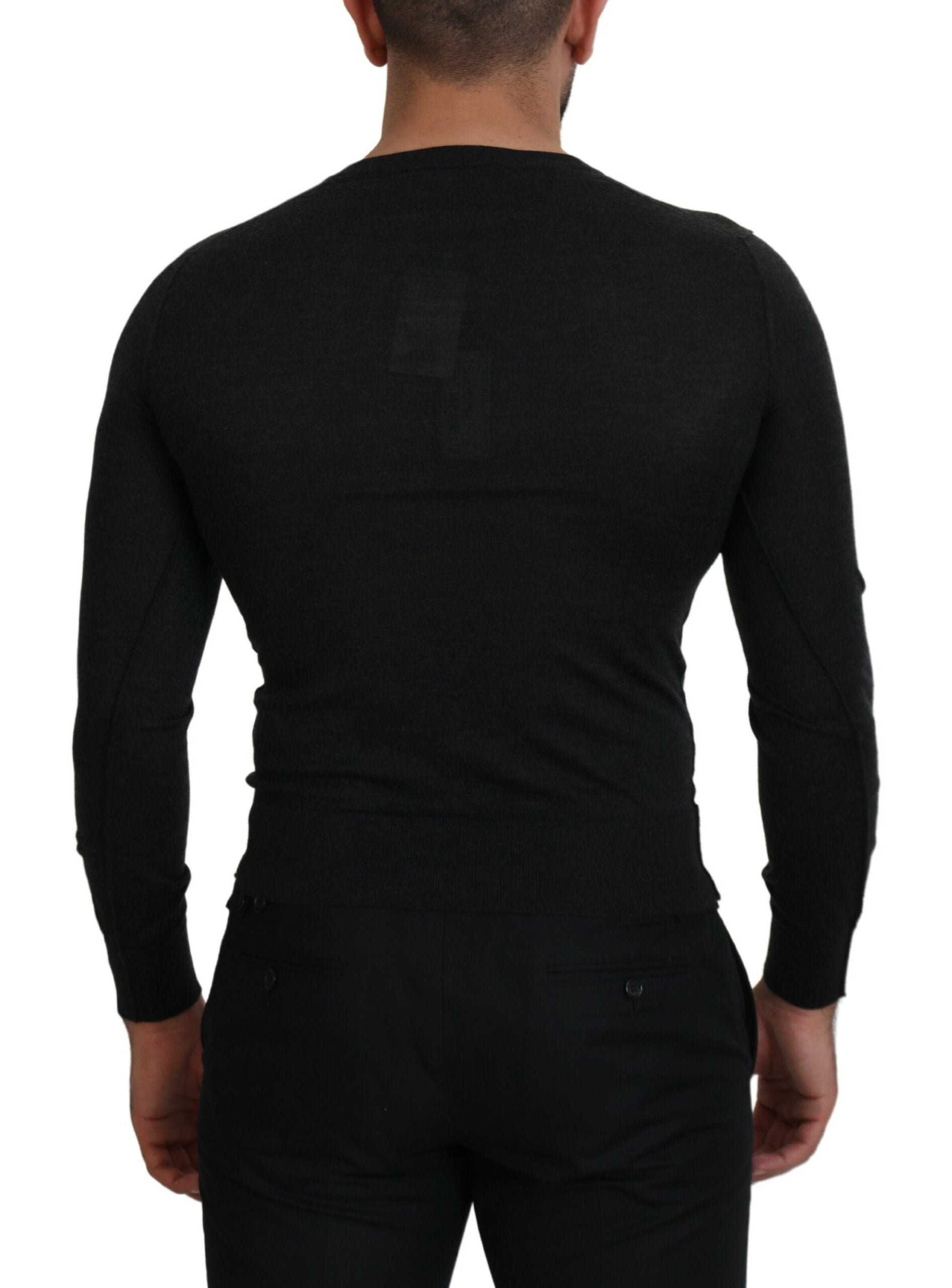 Dolce & Gabbana Gray Cashmere V-neck Gold Heart Sweater