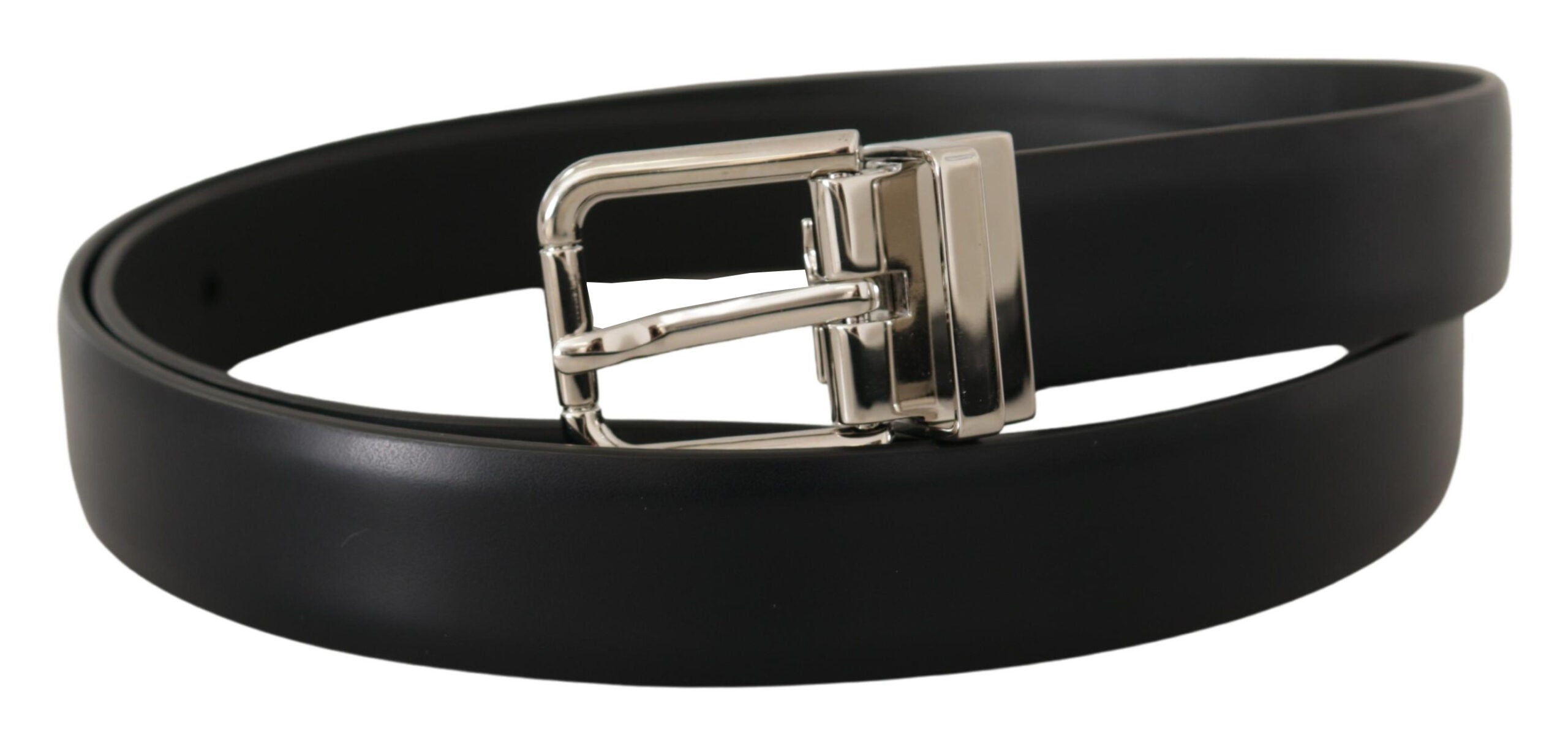 Dolce & Gabbana Black  Leather Silver Metal Logo Buckle Belt