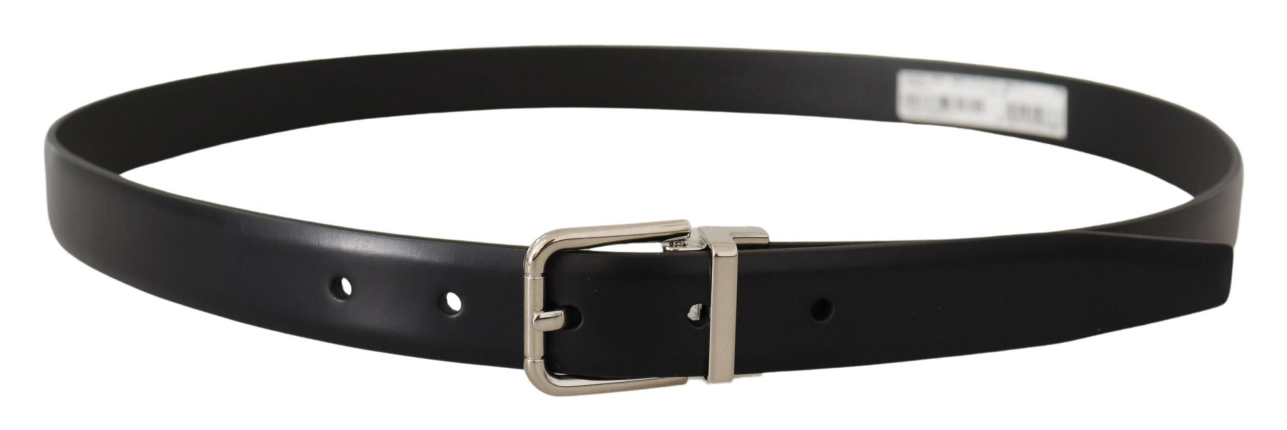 Dolce & Gabbana Black  Leather Silver Metal Logo Buckle Belt