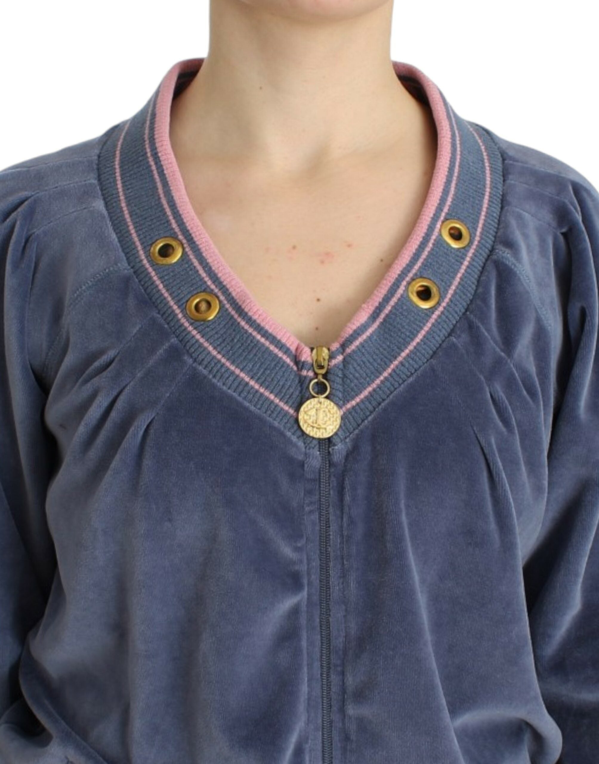 Cavalli Blue velvet zipup sweater - PreLoved & Luxe