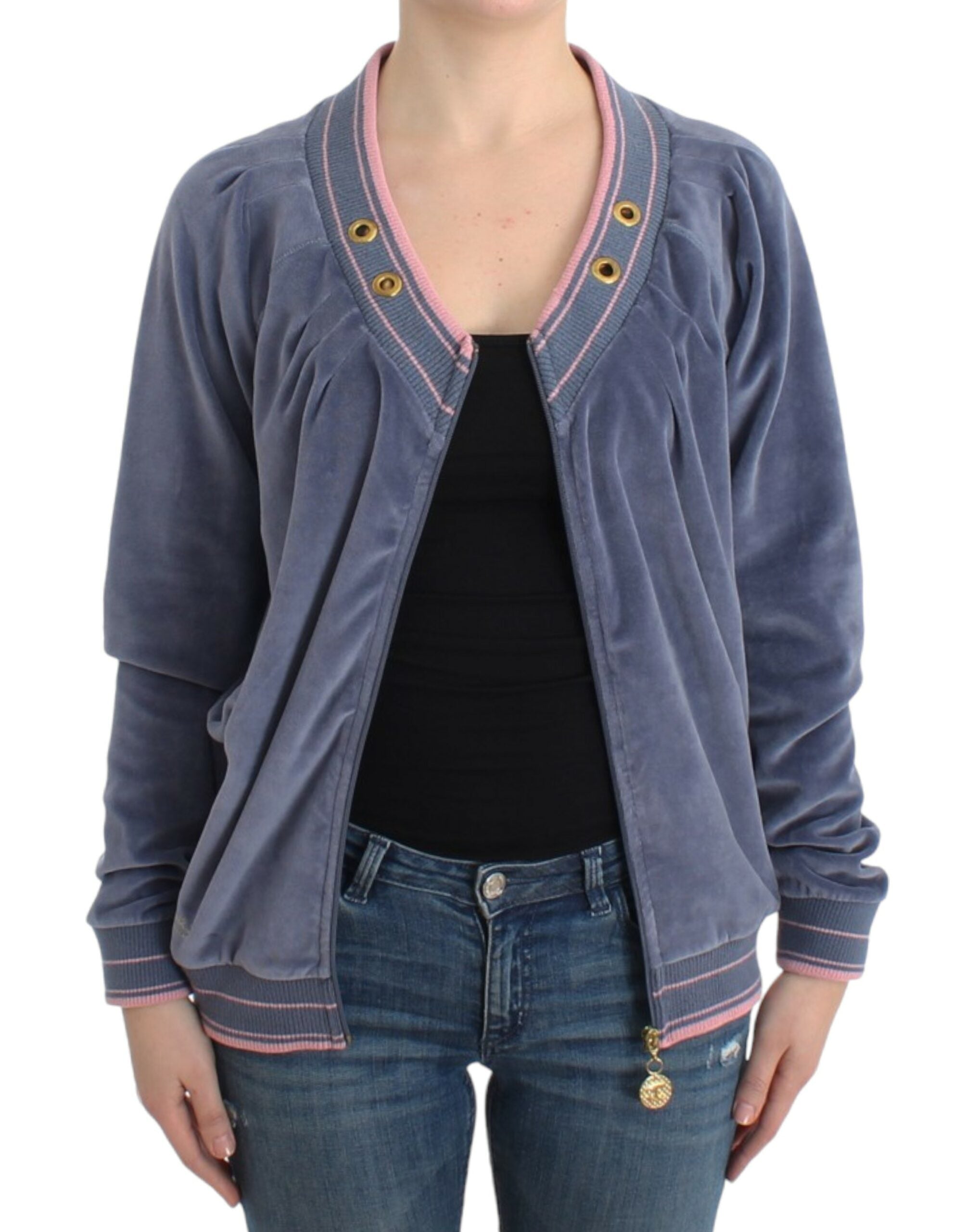 Cavalli Blue velvet zipup sweater - PreLoved & Luxe