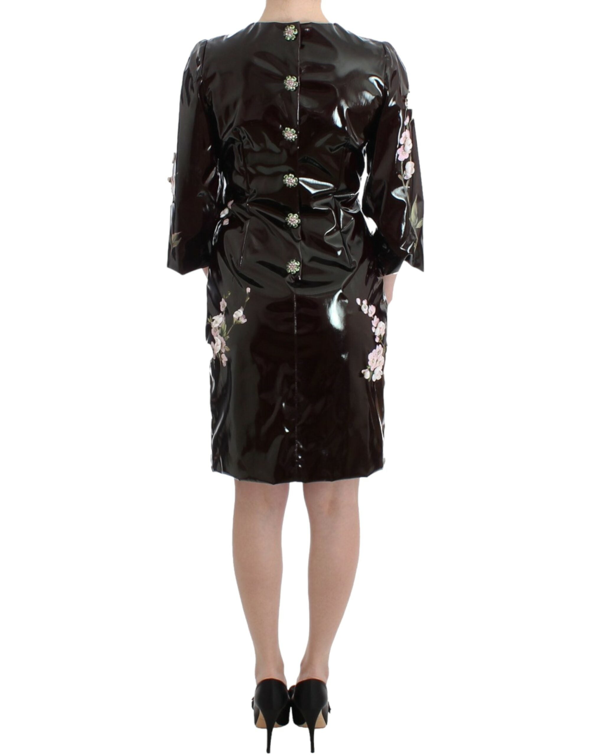 Dolce & Gabbana Black patent floral HANDPAINTED dress - PreLoved & Luxe