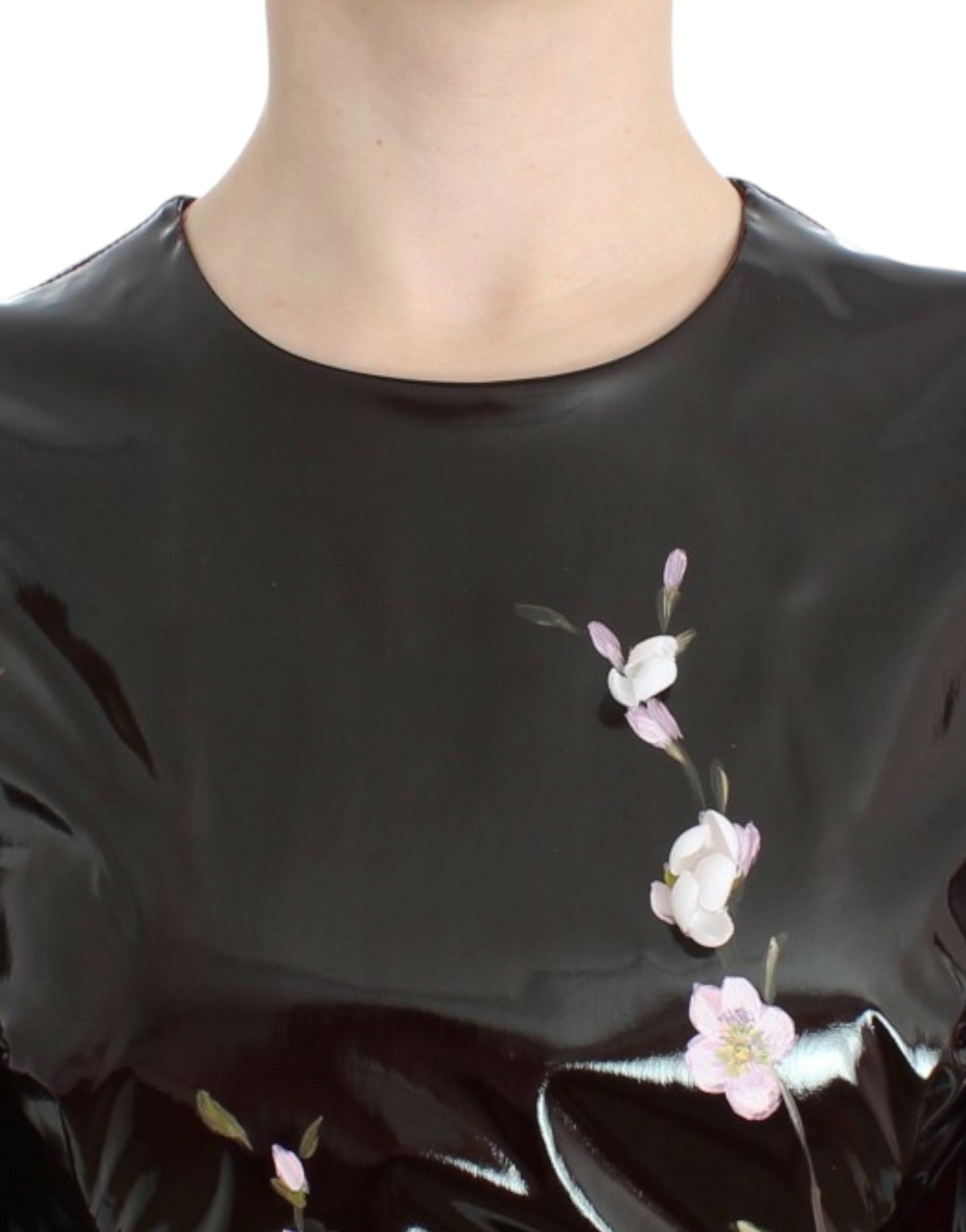 Dolce & Gabbana Black patent floral HANDPAINTED dress - PreLoved & Luxe