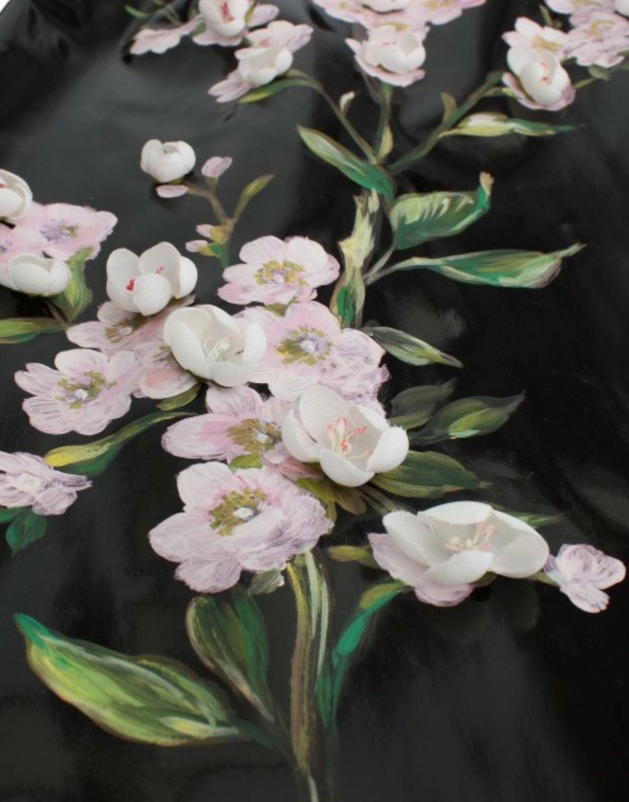 Dolce & Gabbana Black patent floral HANDPAINTED dress - PreLoved & Luxe