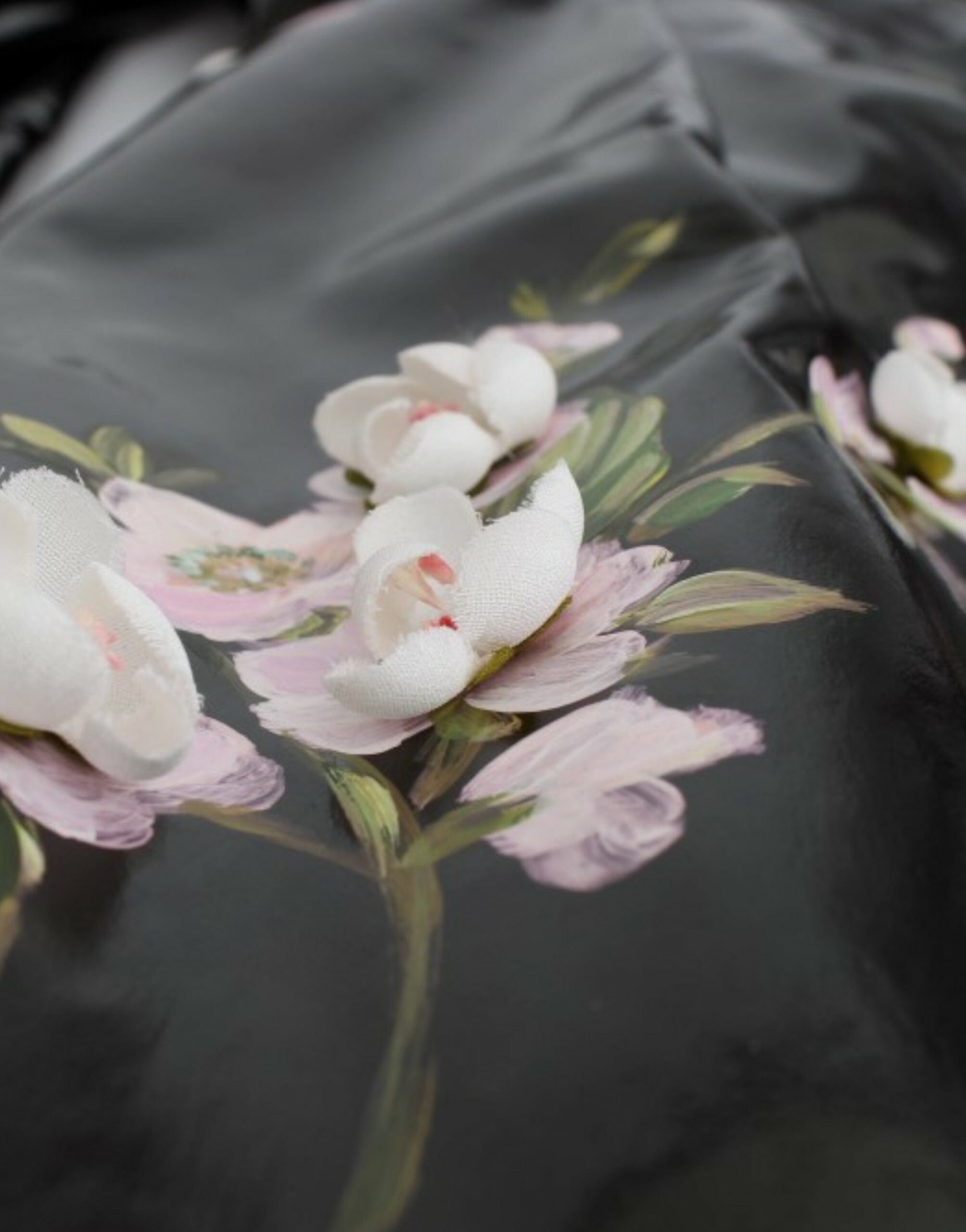 Dolce & Gabbana Black patent floral HANDPAINTED dress - PreLoved & Luxe