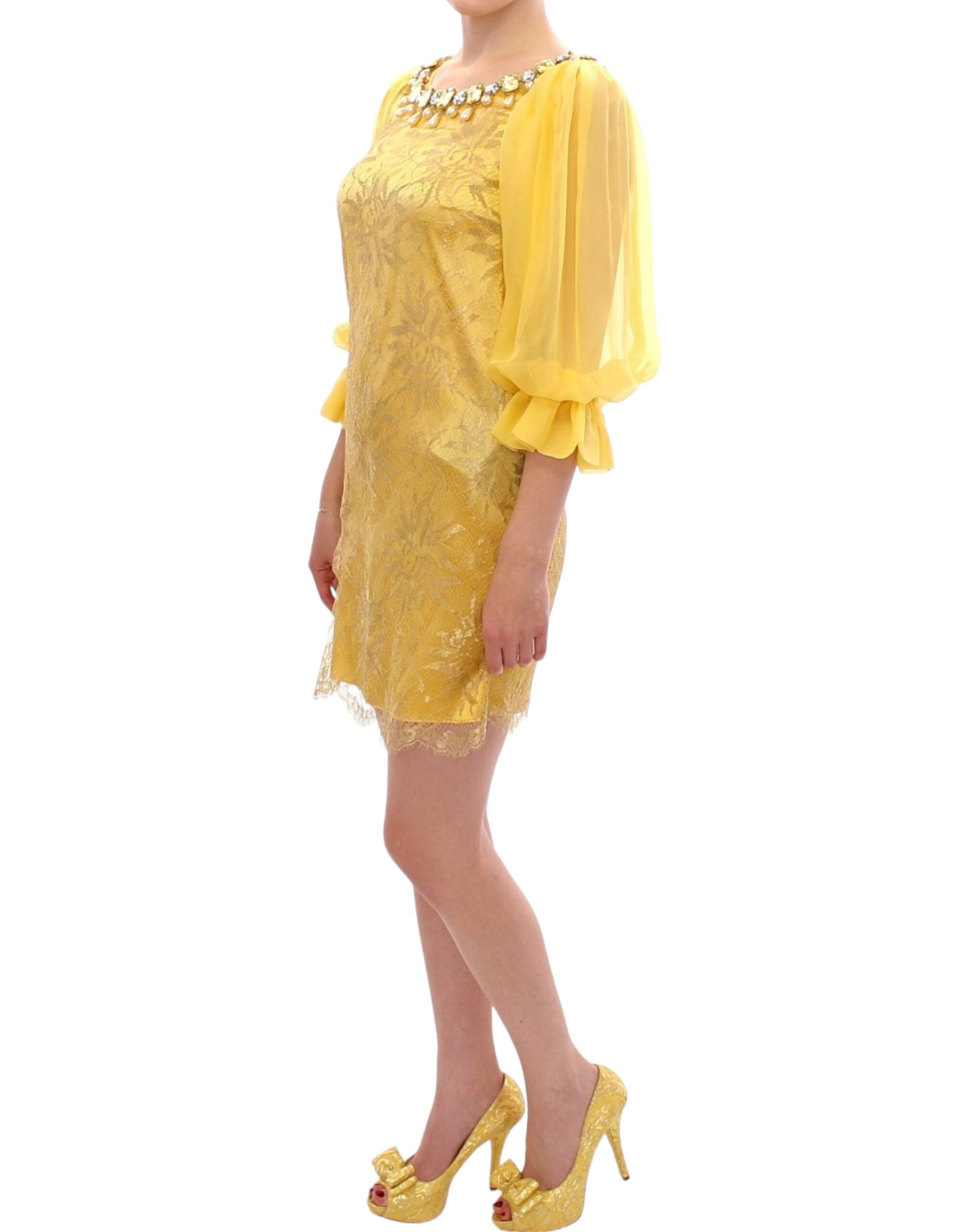 Dolce & Gabbana Yellow lace crystal mini dress - PreLoved & Luxe