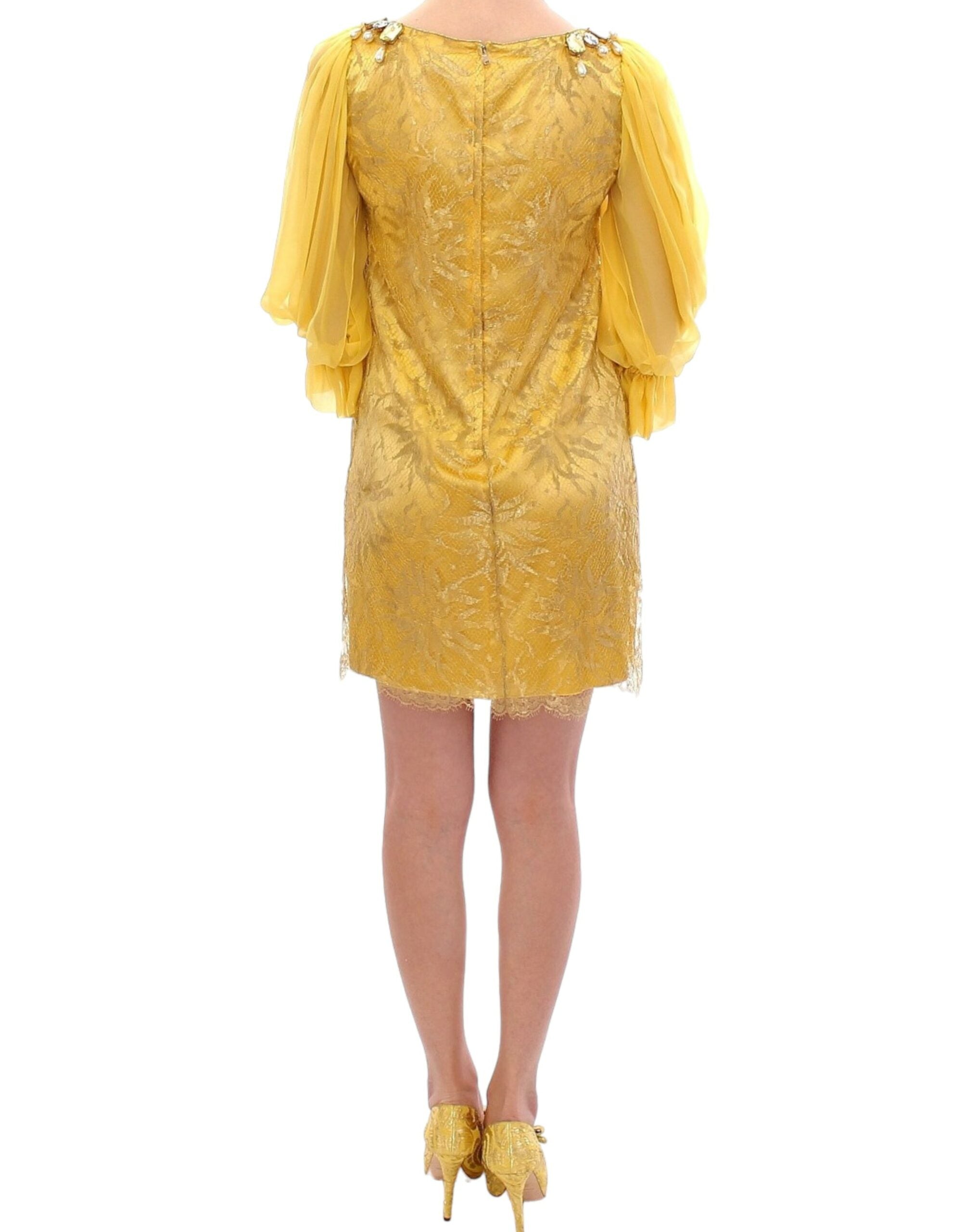 Dolce & Gabbana Yellow lace crystal mini dress - PreLoved & Luxe