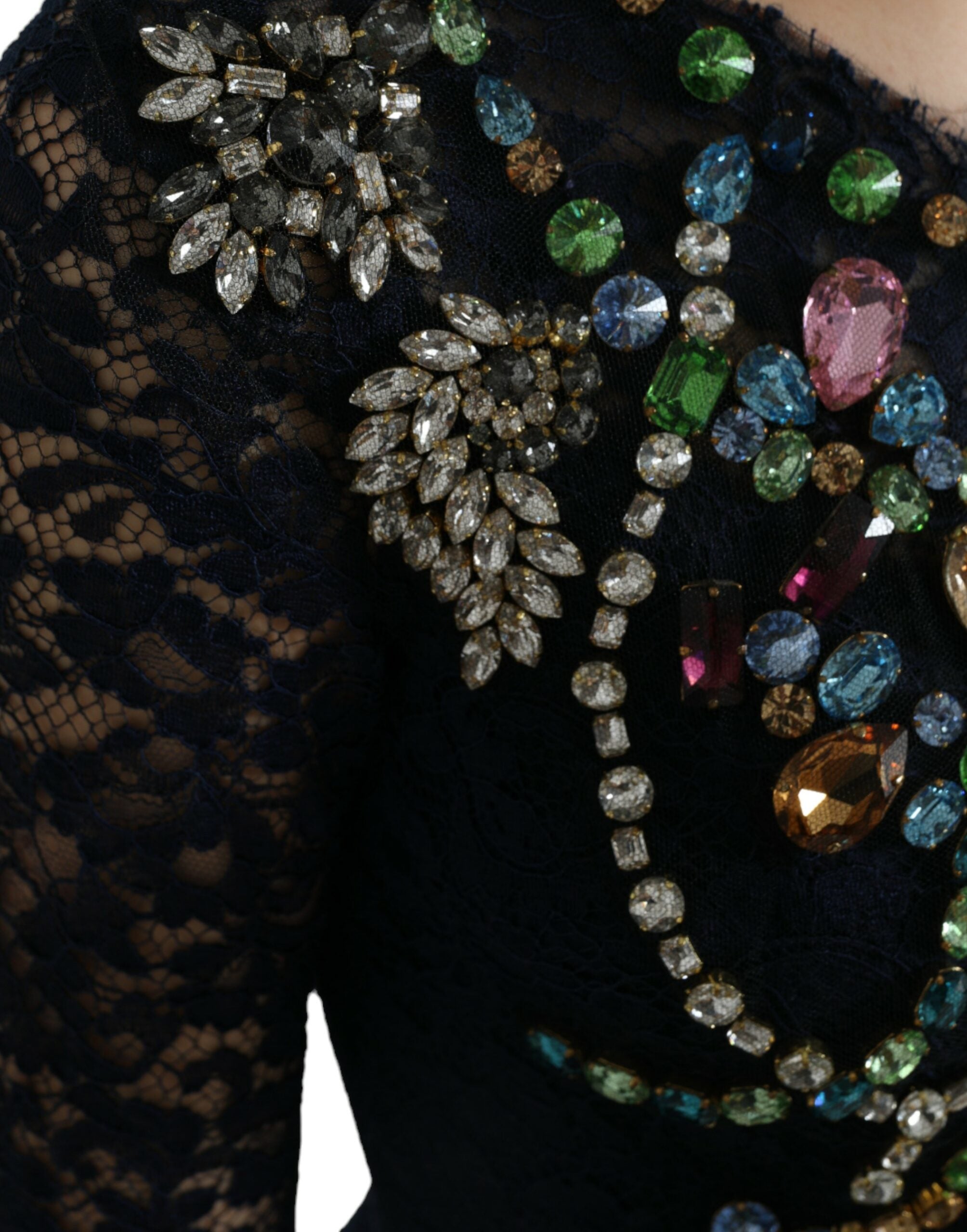 Dolce & Gabbana Blue Crystal Floral Lace Long Gown Dress - PreLoved & Luxe