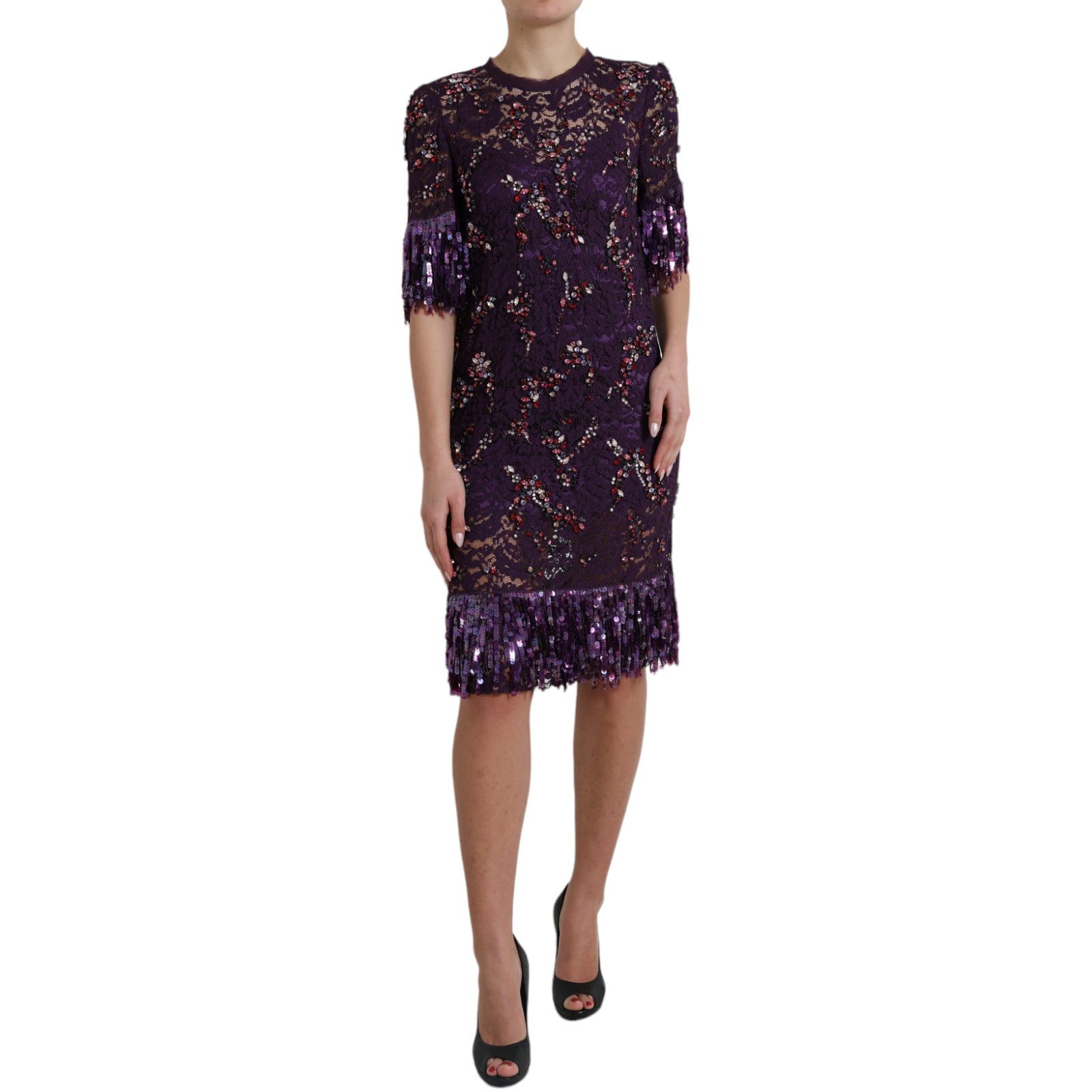 Dolce & Gabbana Purple floral lace crystal embedded dress - PreLoved & Luxe